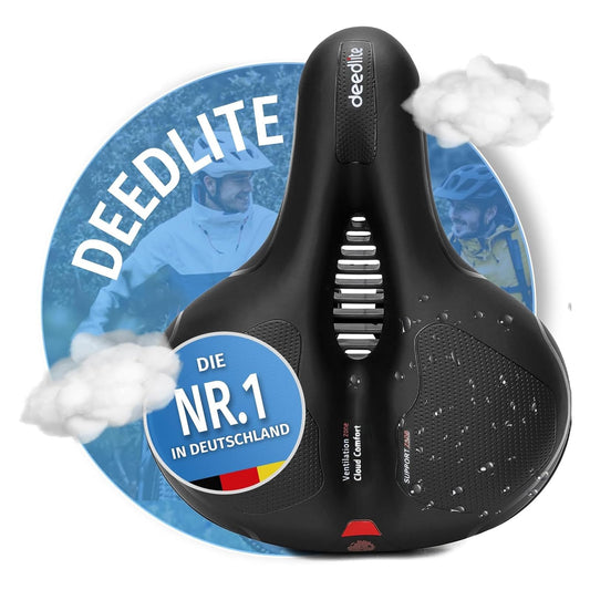 Bike saddle Cloud Comfort Pro Max - Finally Pain-Free Cycling Comfortable Soft Memory Foam Bicycle Saddle With Red Warning Stripe City Bike Saddles Mountain Bike Saddles with Suspension