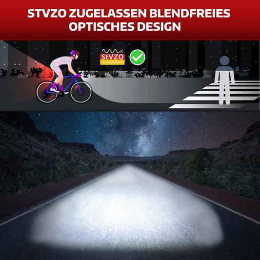 MONTOP StVZO approved bike light set with USB rechargeable battery, LED bike light, bike lamp, bike light set including front and rear lights, bike lights for kids and adults.