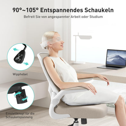 Hbada Office Chair Ergonomic, Desk Chair, Computer Office Chair with Foldable Armrest and Lumbar Support, Swivel Chair Adjustable Height, Gray