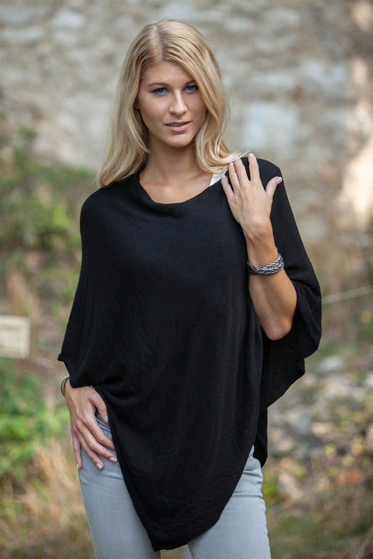 styleBREAKER Women's Fine Knit Poncho in plain color, slightly asymmetrical cut, sleeveless, round neck 08010042, Color: Petrol