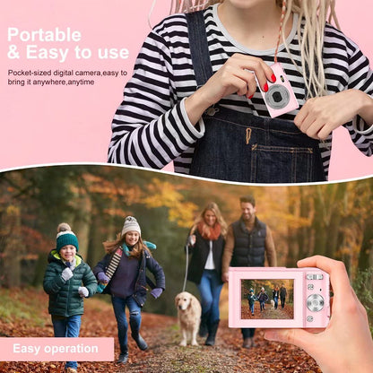 Digital camera 1080P HD compact camera 36 megapixel mini video camera 2.4" LCD digital camera rechargeable photo camera with 16X digital zoom for students/adults/kids/beginners (pink)