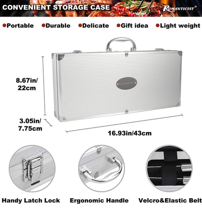 28-piece grill accessory set for men - Premium stainless steel grill case with grill mat, grill utensils for dad, men, and women - perfect for gas grill, charcoal grill, and camping.