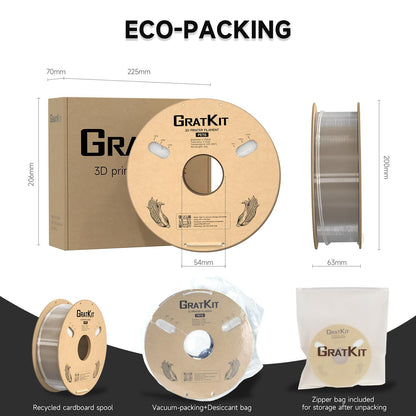 GratKit PETG 3D printer filament 1.75mm 6kg spool, 3D printing filament ±0.03mm precision, Easy to print, Even winding, 6 * 1KG, 6 Packs, Transparent