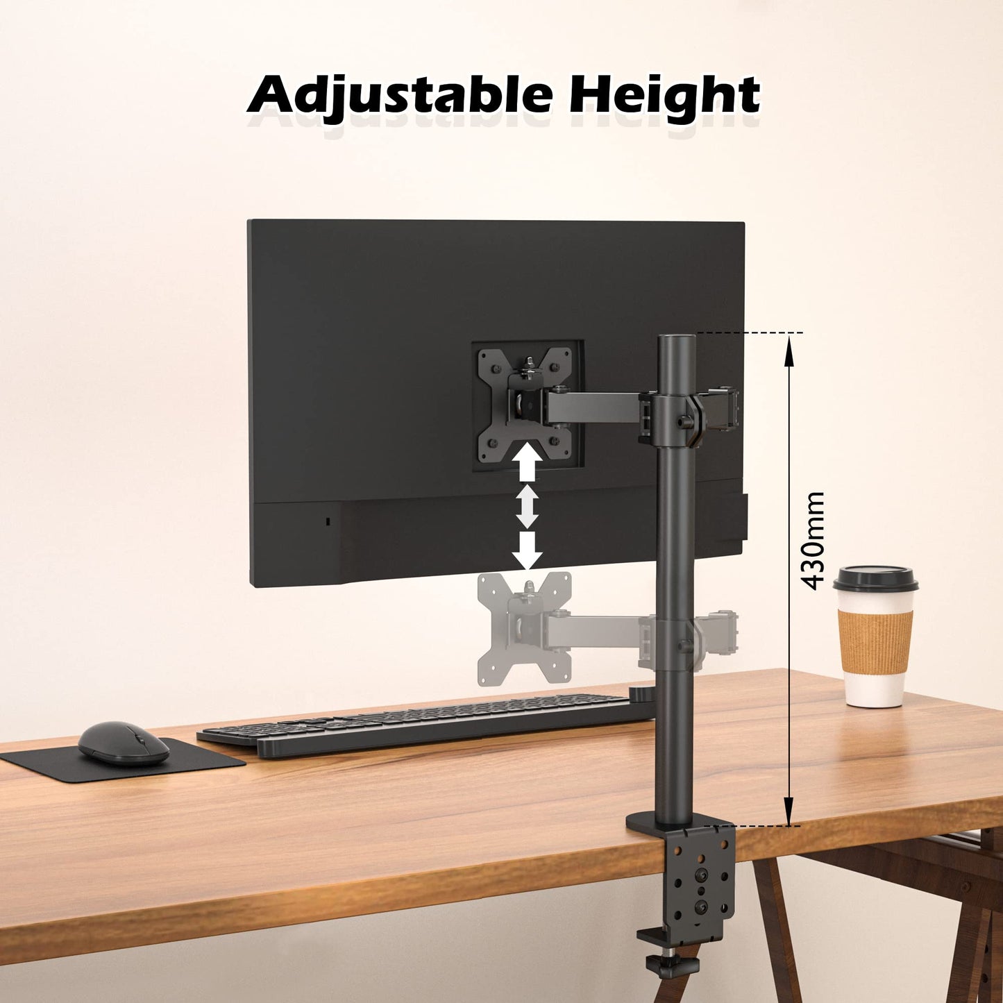 BONTEC 13-32 inch monitor mount for LED LCD screens up to 10 kg, monitor desk mount 1 monitor height adjustable tilt swivel, 2 mounting options, VESA 75x75/100x100, black