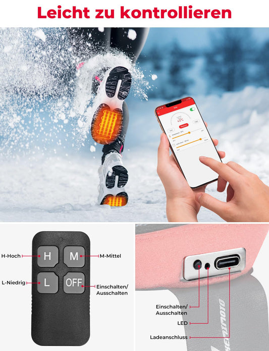 KEMIMOTO Heated insoles with remote control and APP, Electric heated insoles for men and women, Rechargeable thermal insoles, Breathable heating insoles for hiking, camping.