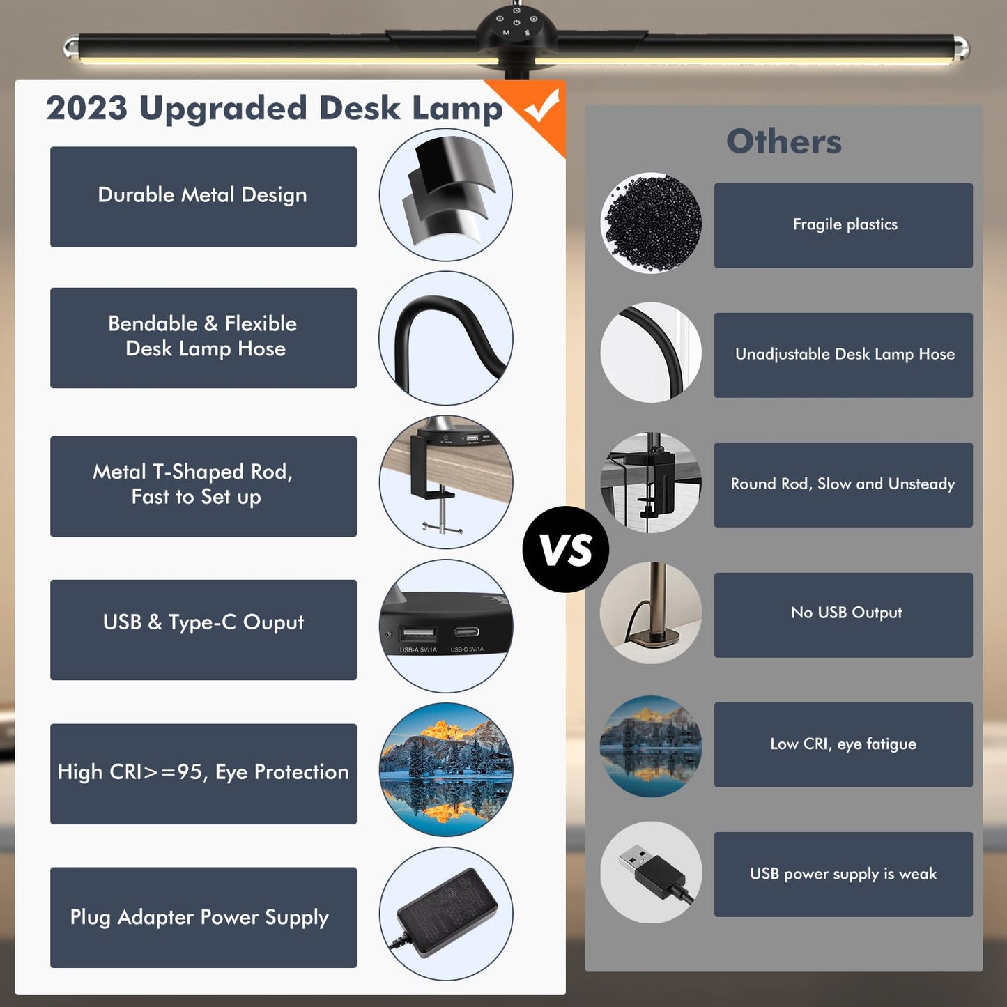 LED Dimmable Desk Lamp 24W Eye-Caring Daylight Office Table Lamp Desk Monitor Lamp Gooseneck Task Light for Home Office Architect Lamp, 6 Touch Functions