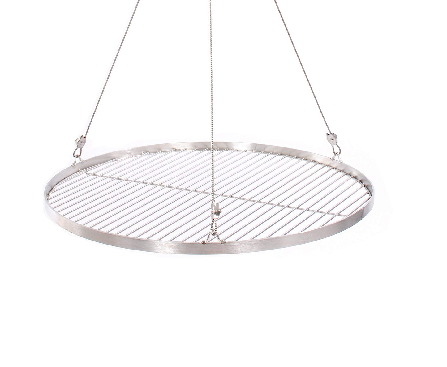 22.4 inch stainless steel 3-leg BBQ grill grate for swinging grill with 0.55 inch rod spacing.