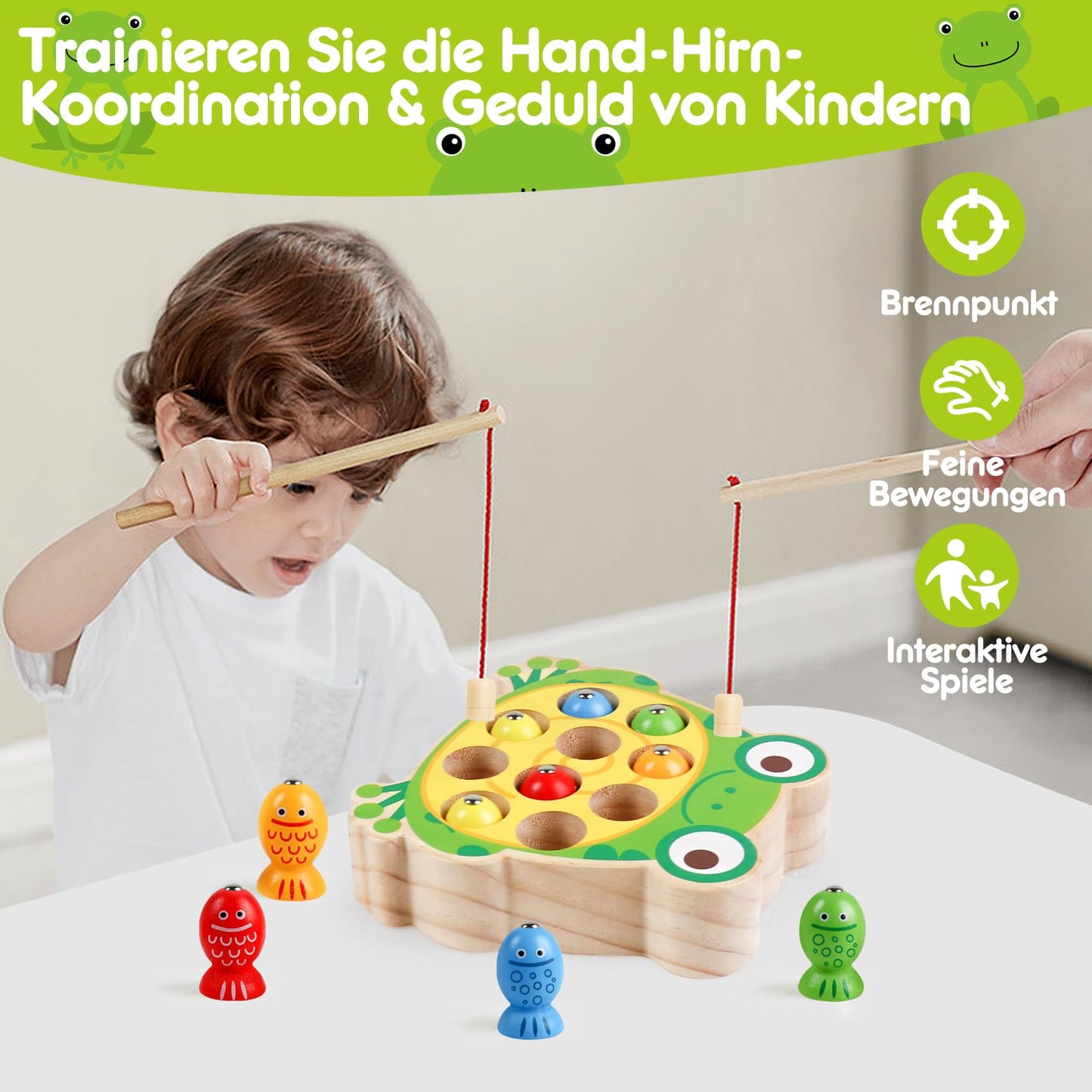 Skrtuan Montessori wooden toys, toys for 2 3 4 year olds Magnetic fishing toy to learn fine motor skills, educational games motor skills toy wooden fishing game for children