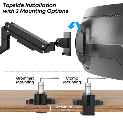 Monitor Mount 1 Monitor For 17-49 Inch Flat & Curved Screen, Sturdy Gas Spring Monitor Mount Adjustable Height with Tilts, Increased Load Capacity of 2~20kg, VESA 75x75/100x100
