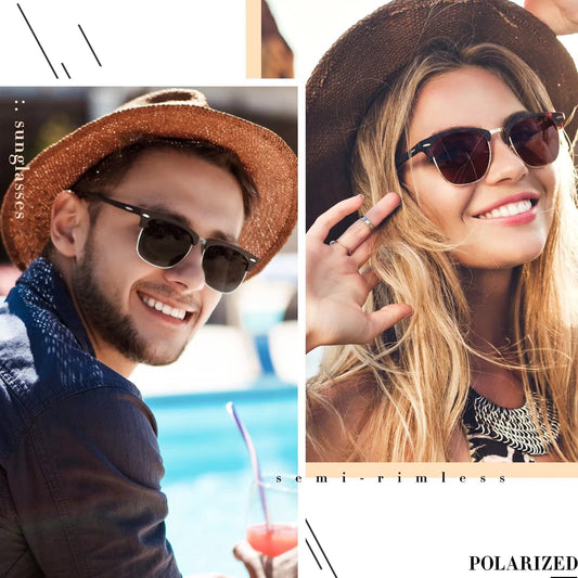 LINVO Polarized Sunglasses Men Women Retro Classic Half Frame 100% UV400 for Travel, Driving, and Fishing.