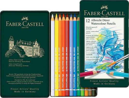Faber-Castell 117512 Albrecht Dürer watercolor pencils, set of 12 watercolor pencils with thick 3.8mm leads, wooden pencils with water-soluble pigments