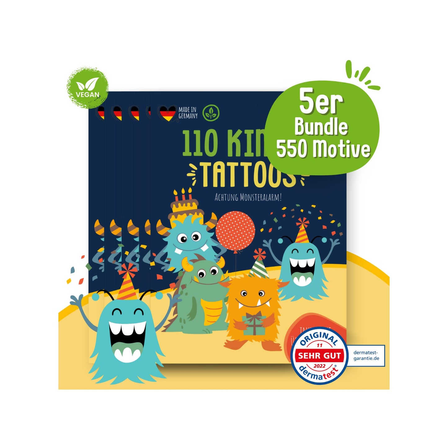 MyBaby123 550 skin-friendly children tattoos with monsters, monster tattoo kids, kids tattoos to stick on, vegan & made in Germany (5x monster)