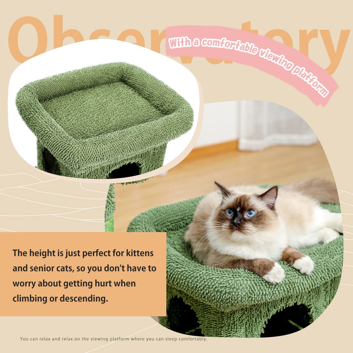 PAWZ Road Cactus Scratching Post, creative scratching post, stylish cat tree, with ball and cat house, height: 70 cm.