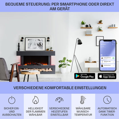Klarstein decorative fireplace with LED flames, electric fireplace with heating, 2000W electric fireplace, energy-efficient electric fireplace, wall fireplace with remote control & timer, electric fireplaces with MDF housing.