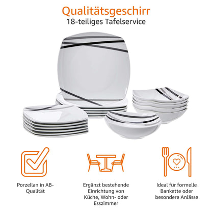 Amazon Basics 18-Piece Dinnerware Set, Modern Rays Design, for 6 People