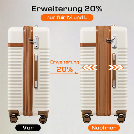 Joyway 5-piece luggage set made of ABS hard shell with expandable trolley, 4 wheels, and TSA lock. The luggage set includes 1 duffel bag and 1 toiletry bag. White color.