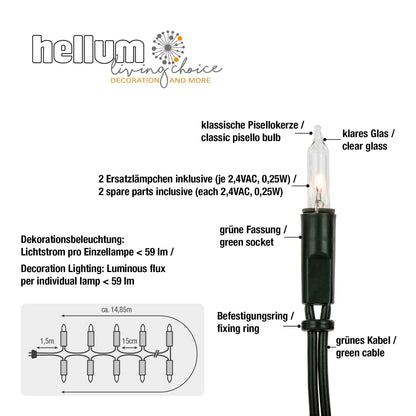 Illuminated indoor string lights powered by electricity, mini string lights with 100 clear warm bulbs, 14.85m lit up, green cable with 100 lights and plug for Christmas <59 lumens 839012