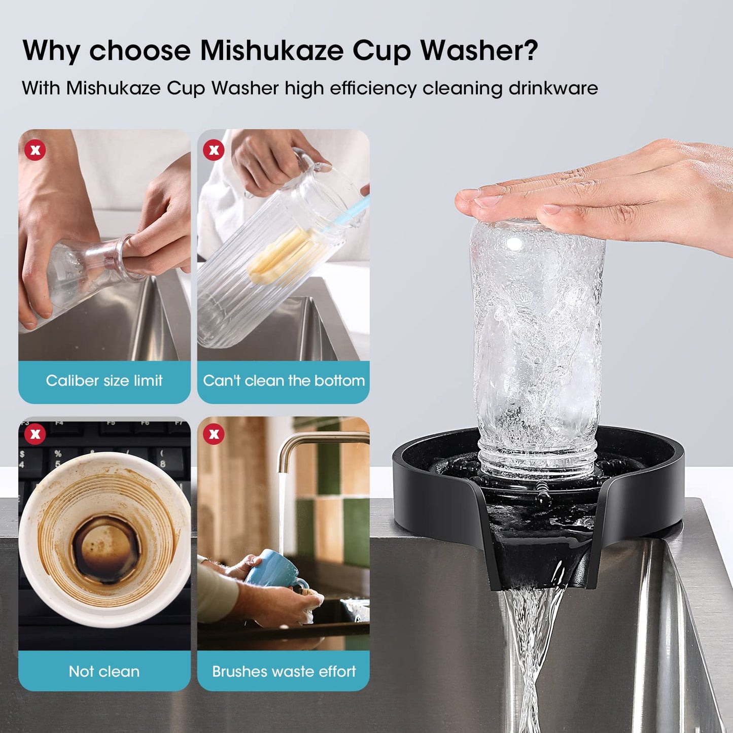 Mishukaze Automatic Glass Washer Faucet, Cup Washer for Kitchen Sinks, Glass Rinser Cup Cleaner Baby Bottle Cleaning for Home/Bar/Restaurant.