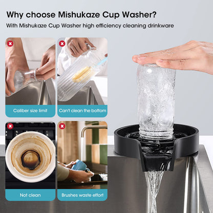 Mishukaze Automatic Glass Washer Faucet, Cup Washer for Kitchen Sinks, Glass Rinser Cup Cleaner Baby Bottle Cleaning for Home/Bar/Restaurant.