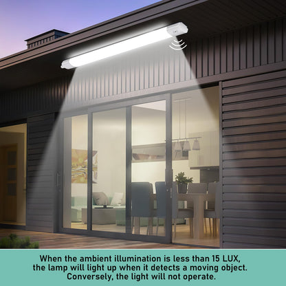 LED moisture-proof luminaire with motion sensor 120CM, ceiling light LED tube 36W 4000LM, IP65 cellar light, waterproof moisture-proof lamp for workshop garage kitchen bathroom office, neutral white, 4000K
