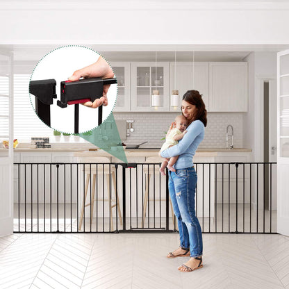 COSTWAY Baby Fireplace Safety Gate foldable, incl. 8 panels, 480 x 74 cm, playpen with safety door, fire guard with wall mounting, metal configuration gate, barrier gate (Black)