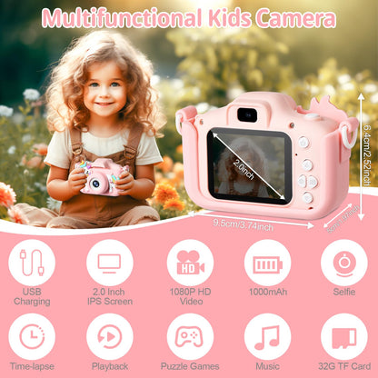 BNEHHOV Kids Camera 2.0-inch Screen 1080P Children's Camera with 32GB SD Card Selfie Digital Camera for Boys and Girls for Christmas Toy