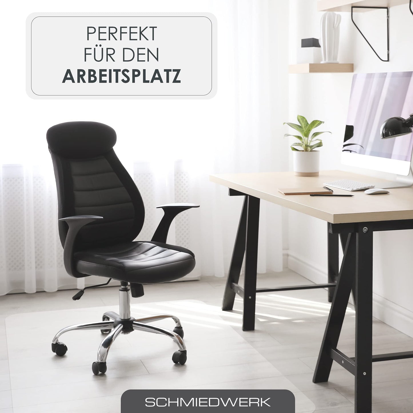 SMITHWORK Office Chair Mat Various Sizes - Floor Protection Mat for Desk Chair Non-Slip in Milk White | Made in Germany (120x120)