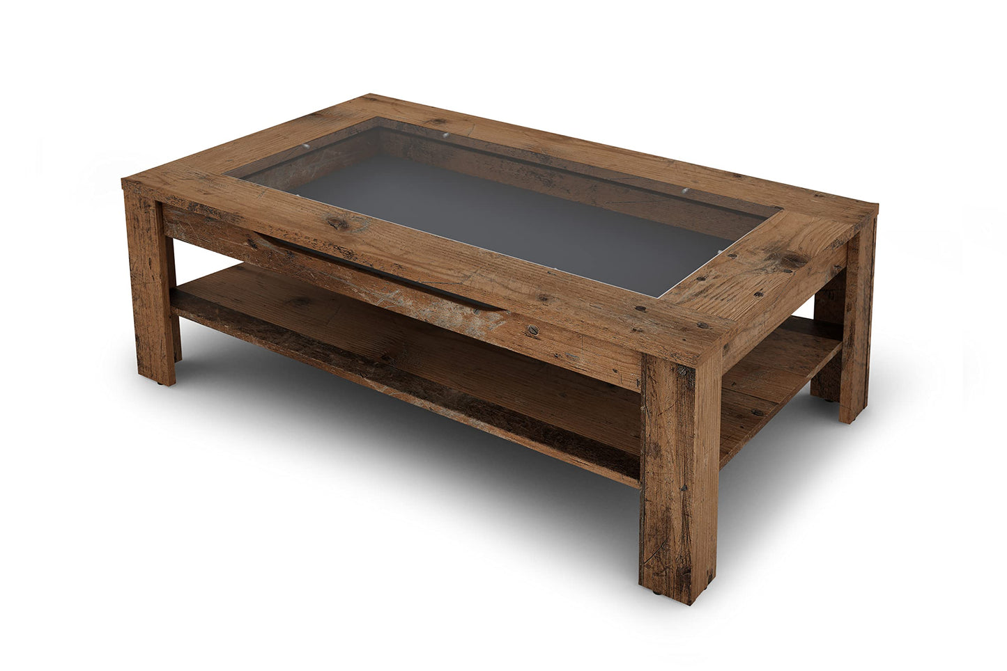 byLIVING Coffee Table Ralph/modern Coffee Table with glass insert and spacious drawer in Old Wood-look/Side Table with plenty of storage space/W 110, H 43, D 67 cm