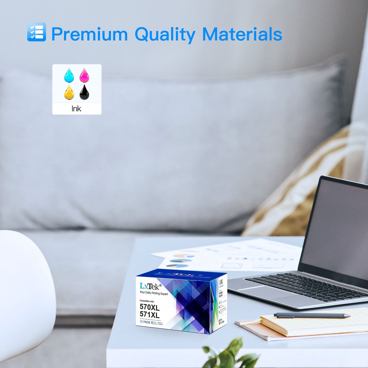 LxTek 570XL 571XL Cartridges Multipack Compatible for printer cartridges Canon TS5050 for PGI-570XL CLI-571XL for Canon MG5750 cartridges for PIXMA TS5055 MG6850 MG5751 MG5752 MG6800 MG6851 (12-pack)