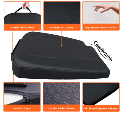 Kingphenix Memory Foam Car Seat Cushion – Increases seat height, relieves back pain – Ideal for car, truck, and office chair (Classic black full leather)