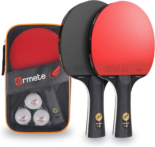 Table tennis set, 2 professional table tennis rackets, 3 table tennis balls, and carrying case. Perfect for beginners, families, and professionals.
