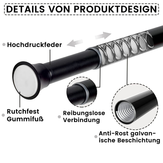 XtraCare Curtain Rod Adjustable, Clamp Rod Curtain, Telescopic Rod, usable as Curtain Rod/Clothes Rod - Black (140-250cm)