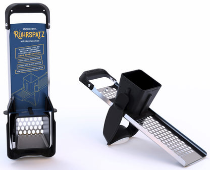 Rührspatz® patented in the Allgäu region: Stainless steel spätzle maker with stirring function, extra large dough container, cooks spätzle 4x faster! No more messy stovetop with stop function [Pot diameter up to 32 cm].