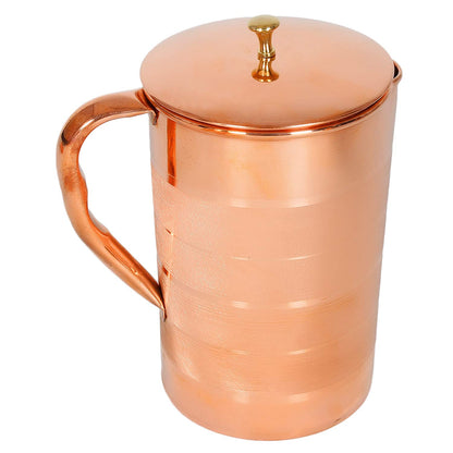 Zap Impex Copper Water Jug with 4 Copper Glasses - 1.6 l - 100% pure copper - Ayurvedic drinking set for home, restaurant, bar, and garden.