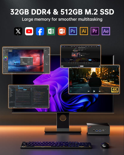 The NiPoGi AM06 PRO Mini PC features AMD Ryzen 7 5825U processor (8C/16T, up to 4.5 GHz), 32GB DDR4 RAM, 512GB M.2 SSD, WiFi 6, RJ45 Dual LAN, 4K Triple Display support. Perfect for school/office/HTPC with VESA mount.