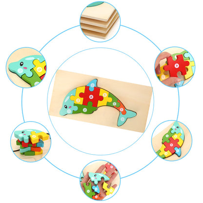 Wooden puzzles for toddlers aged 1-3, Montessori toy for kids aged 2+, educational wooden puzzle game, gift for 1 2 3 year old boys and girls - 4-pack
