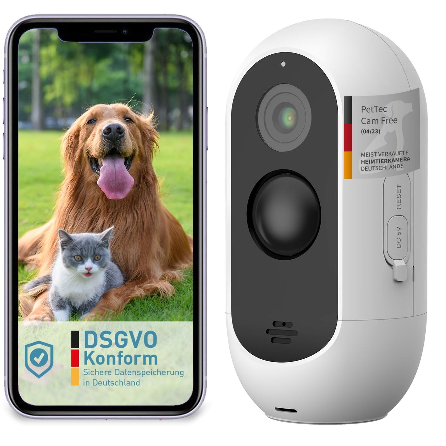 PetTec Outdoor Dog Camera Wireless - Weather-resistant Wi-Fi camera for dogs with 3MP, sharp digital zoom, 2-way audio, extremely strong battery - up to 9 months per charging cycle.
