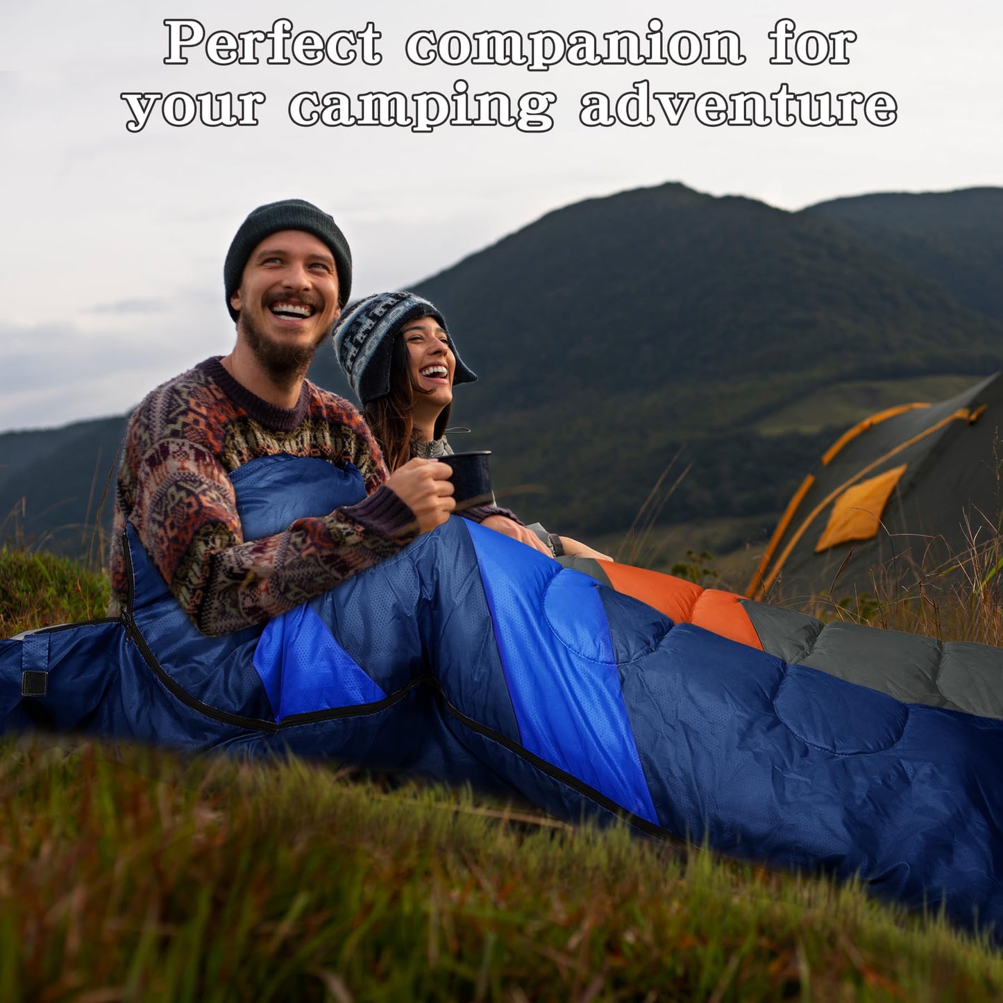 Sendte Schlafsack 3-4 Season for Outdoor Camping. Warm Single Adult Waterproof Lightweight Ultralight Sleeping Bag for Adult Kids Camping Hiking, Travel, Navy Blue.