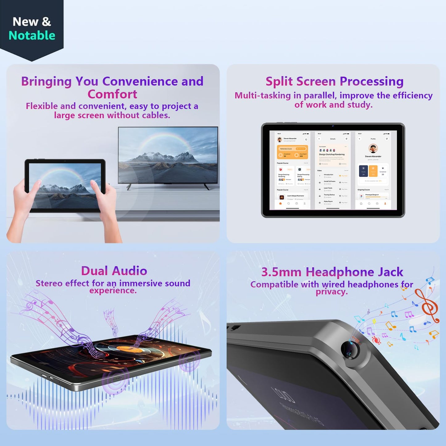 Rebecco 2025 tablet 10 inch Android 14 tablets, 12GB RAM+128GB ROM (expandable to 1TB), Octa Core 1280 * 800 IPS HD screen, Unisoc A523 CPU, 5G/2.4G WiFi, dual 5MP+8MP camera.