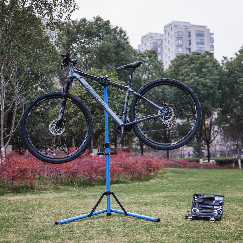 CXWXC Bike Repair Stand, Heavy Duty Bicycle Assembly Stand with Welded Head Clamp, 360° Rotatable, Quick Release Mechanisms (Blue)