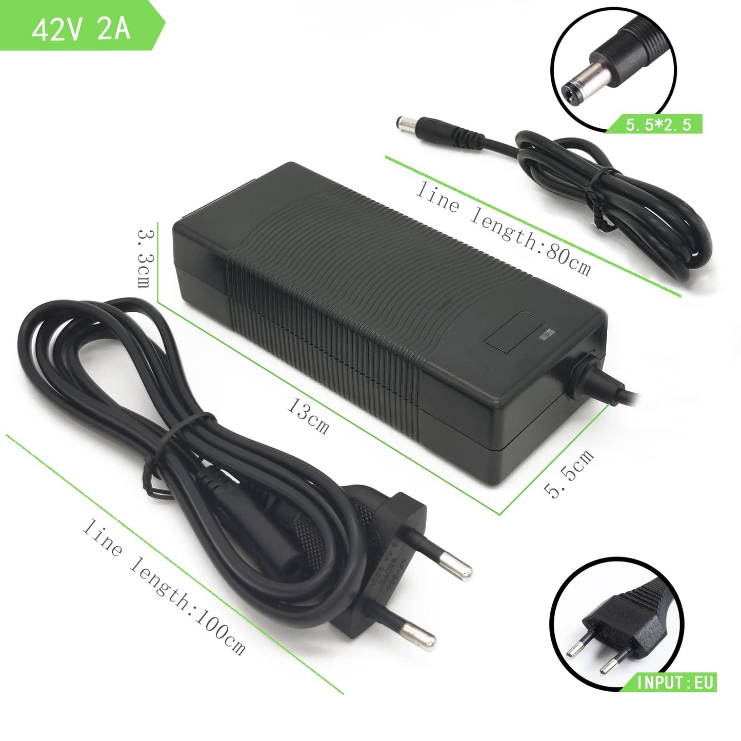 Scooter Corner 42V AC power supply bicycle charger for 36V battery electric scooter E-Bike, for dc5.5 mm2.5 mm connection
