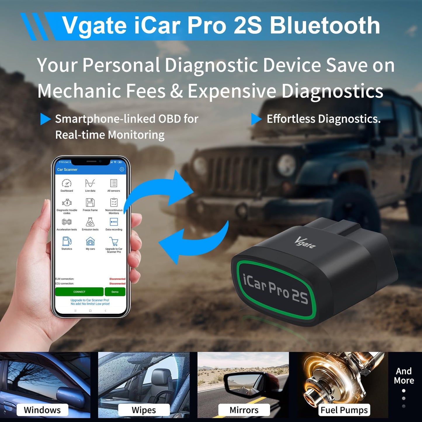 Vgate iCar Pro 2S Bluetooth OBD2 Diagnostic Tool for iOS, Android & Windows. Supports Electric and Hybrid Vehicles. Auto Scan Tool.