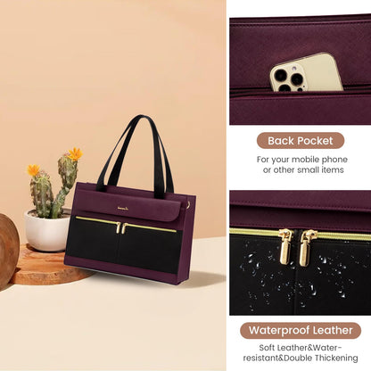 LOVEVOOK Laptop Bag for Women 15.6 Inch, Elegant Handbag Work Bag Large Shopper Business Bag Briefcase Teacher Bag, PU Leather Tote Bag School Bag Notebook Bag for Office College, Purple