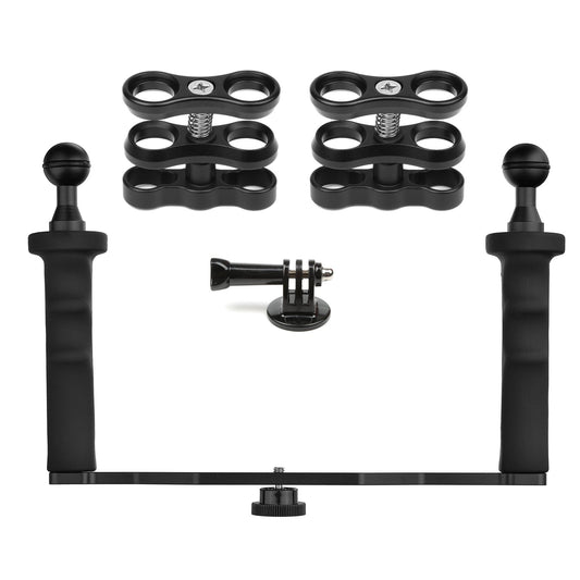 SHOOT Handheld Stabilizer Dual Handle for GoPro Hero 13/12/11/10/9/8/7/(2018)/6/5/4 Cameras and Underwater Dome Port and all Video Light Camera Camcorder LED Light with Ball Head Mount Adapter
