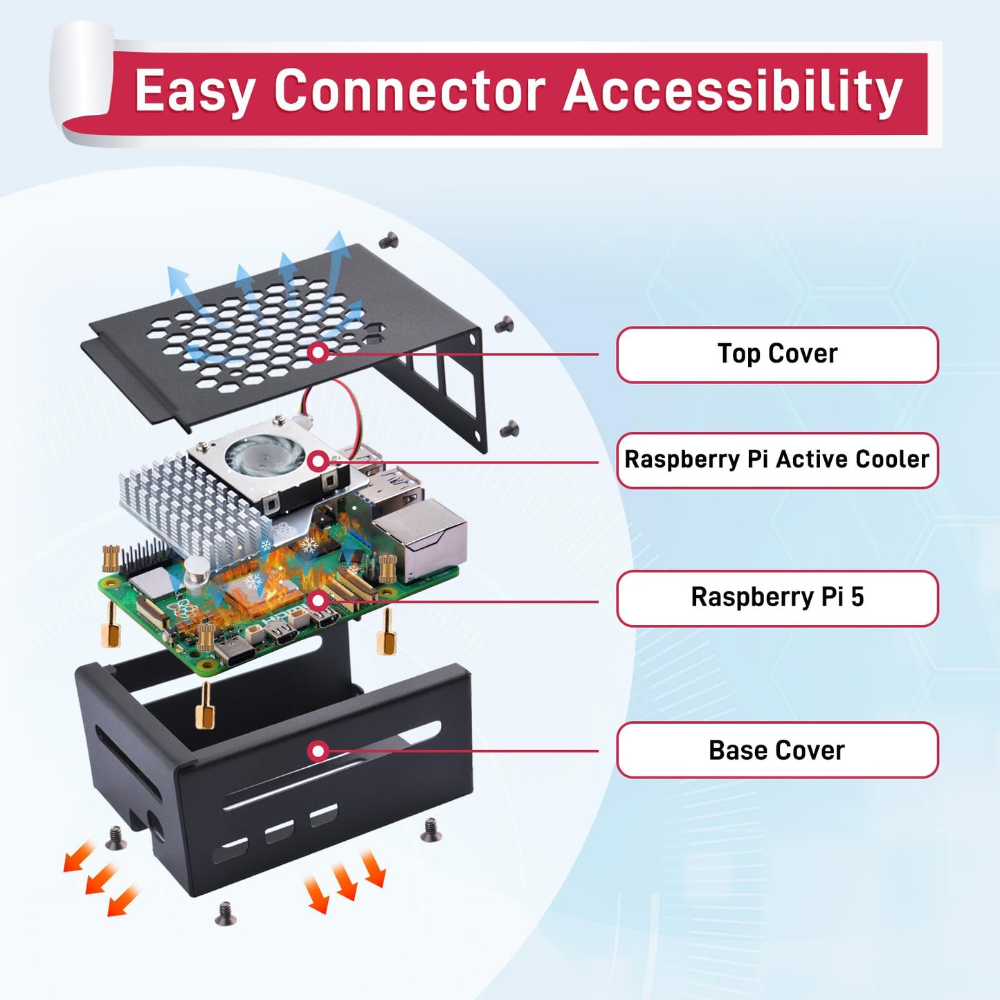 GeeekPi Raspberry Pi 5 case with Official Active Cooler, Supports PCIe M.2 NVMe SSD Shield Top X1001/X1000/N04/N05