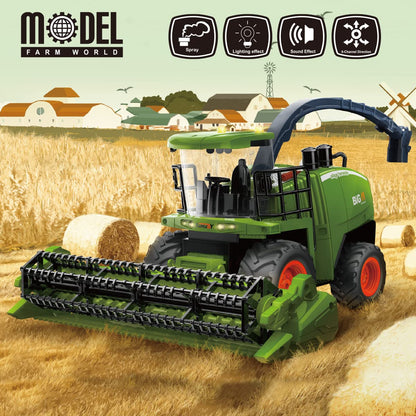 Fisca Remote Control Combine Harvester, RC Farm Harvester Tractor, 2.4GHz Harvest Tractor Farm Vehicle Toy with Light and Spray for Kids