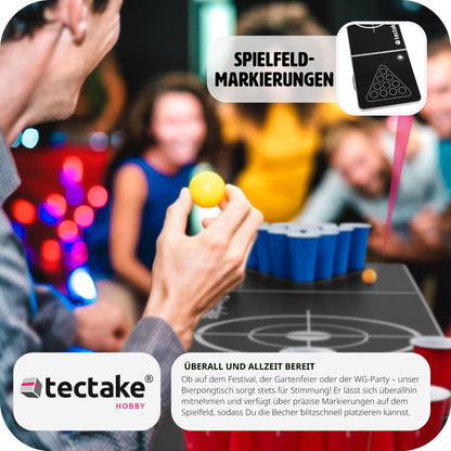 tectake® Beer Pong Table, includes 100 cups (50 red & 50 blue) and 6 balls, adjustable height, foldable table with carrying handles, adult party games, drinking game.