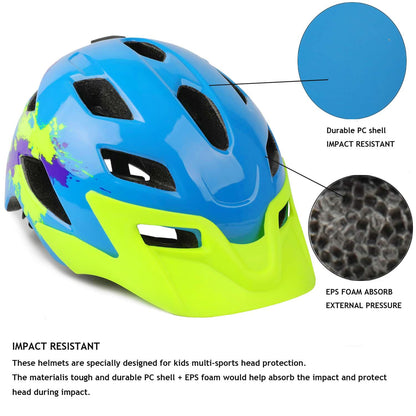 Exclusky kids bike helmet for boys and girls, suitable for BMX, skating, adjustable for ages 5-13, head circumference 50-57CM.