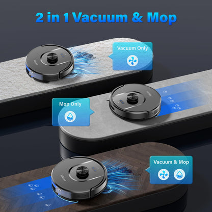 Tikom robot vacuum with mopping function, L8000 vacuum robot with LiDAR navigation, 45dB robot vacuum cleaner, 150 mins max, 14 no-go zones, 20 virtual walls, good for pet hair, carpet, hard floors.