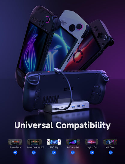 JSAUX Upgraded Steam Deck Dock, 6-in-1 docking station for Valve Steam Deck/OLED/ASUS ROG Alloy X/Lenovo Legion Go (S/2)/MSI Claw, HDMI 4K@120Hz, three USB 3.0, Gigabit Ethernet, 100W charging - HB0603.